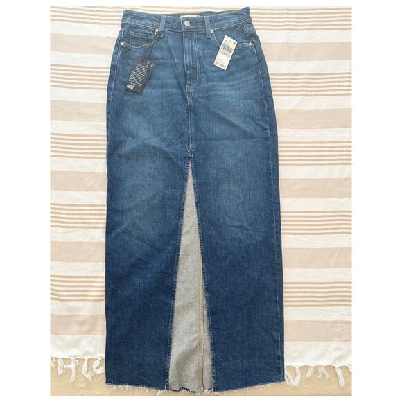 PAIGE NWT |  Angela Maxi Raw Hem Denim Skirt in Sketchbook indigo wash | size 27 - Picture 1 of 8